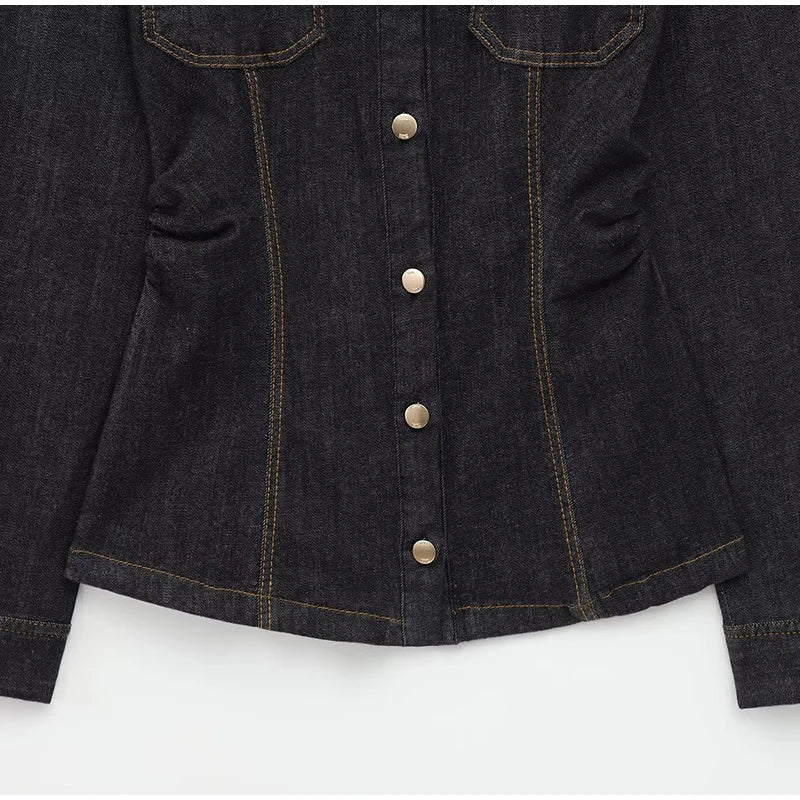 Women's Button Front Denim Shirt and Wide Leg Jeans Set