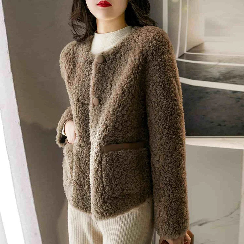 Women's Teddy Fleece Coat with Button Front and Front Pockets