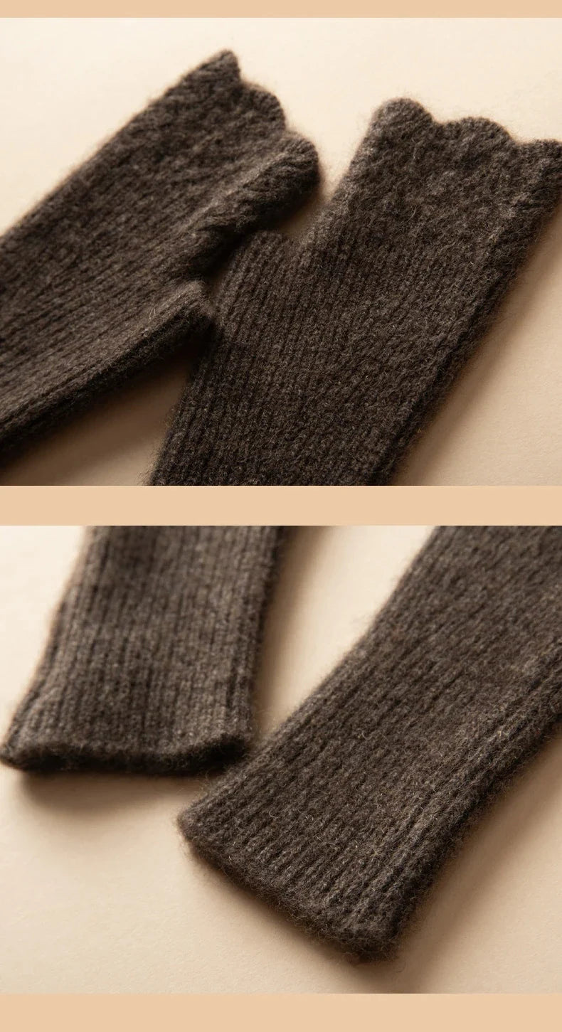 Women's Cashmere Fingerless Gloves with Ribbed Knit Texture