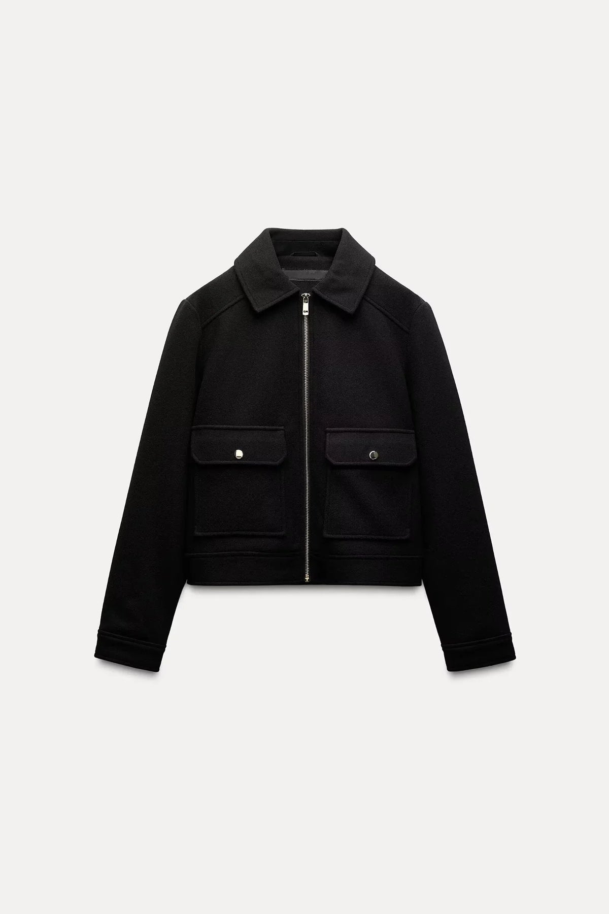 Women's Cropped Wool Blend Utility Jacket with Zip Front and Pockets