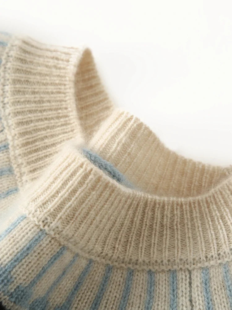 Women's Cashmere Sweater with Fair Isle Pattern and Crew Neck
