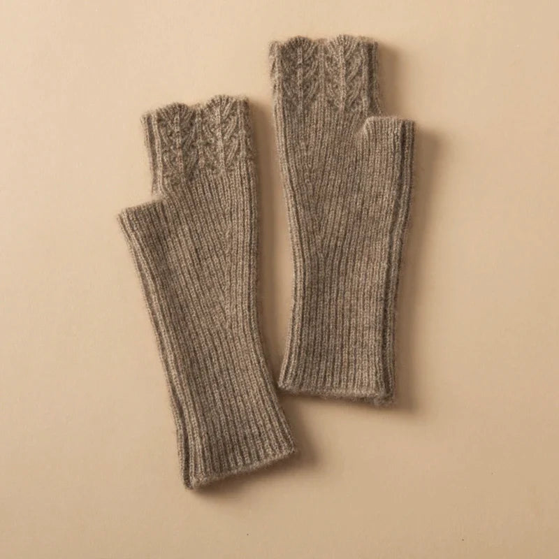 Women's Cashmere Fingerless Gloves with Ribbed Knit Texture