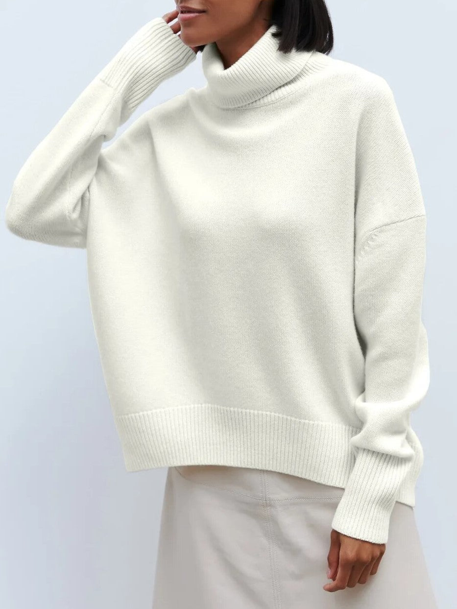 Women's Turtleneck Sweater with Long Sleeves and Drop Shoulders