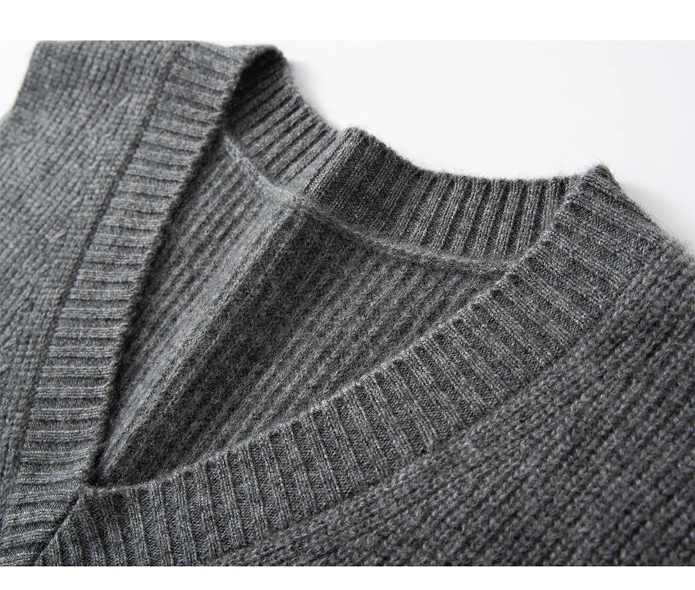 Women's Ribbed Cashmere Sweater Vest with V Neck and Sleeveless Design