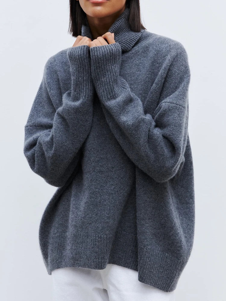 Women's Turtleneck Sweater with Long Sleeves and Drop Shoulders