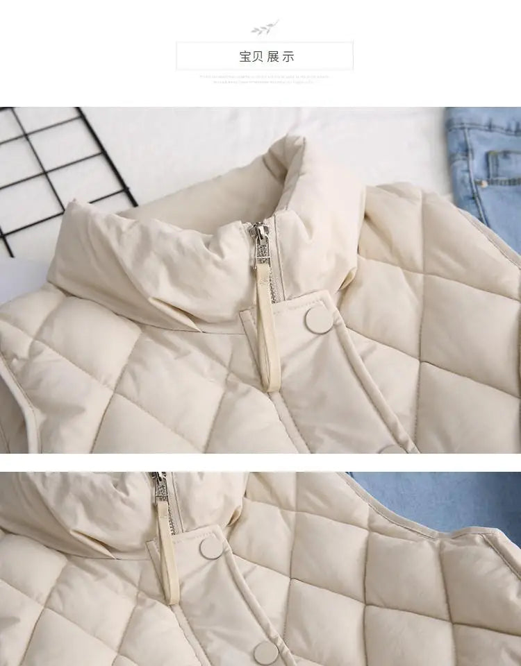 Women's Quilted Puffer Vest with Snap Button Front and Pockets