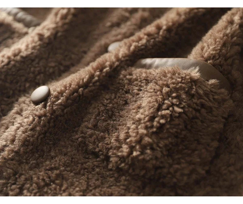 Women's Teddy Fleece Coat with Button Front and Front Pockets