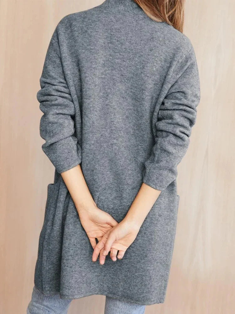 Women's Open Front Knit Cardigan with Pockets and Long Sleeves
