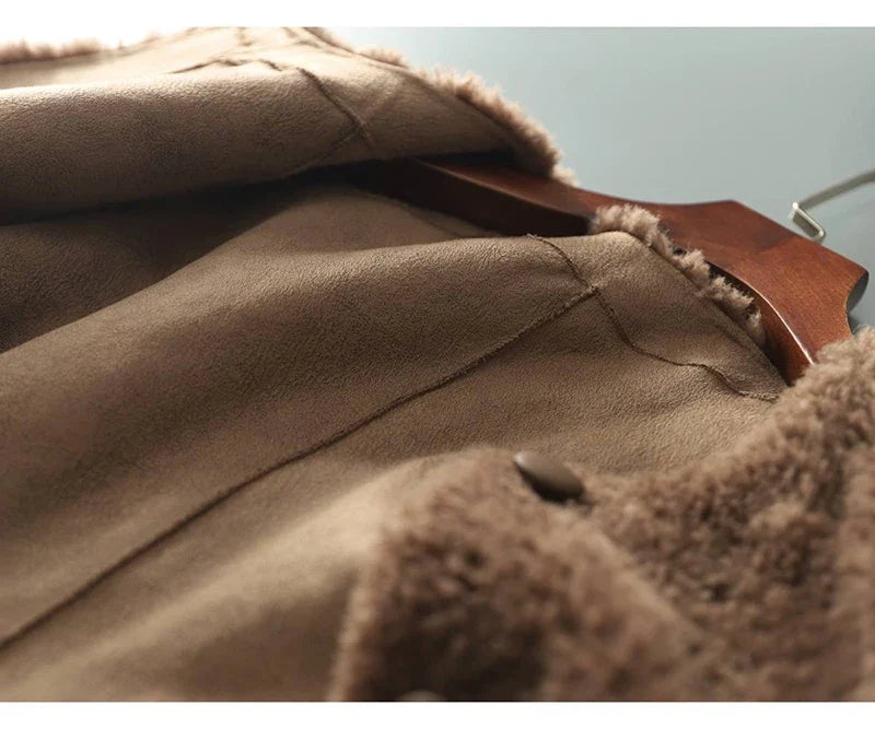 Women's Teddy Fleece Coat with Button Front and Front Pockets