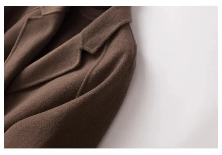 Women's Double Breasted Wool Blend Coat with Notch Lapel