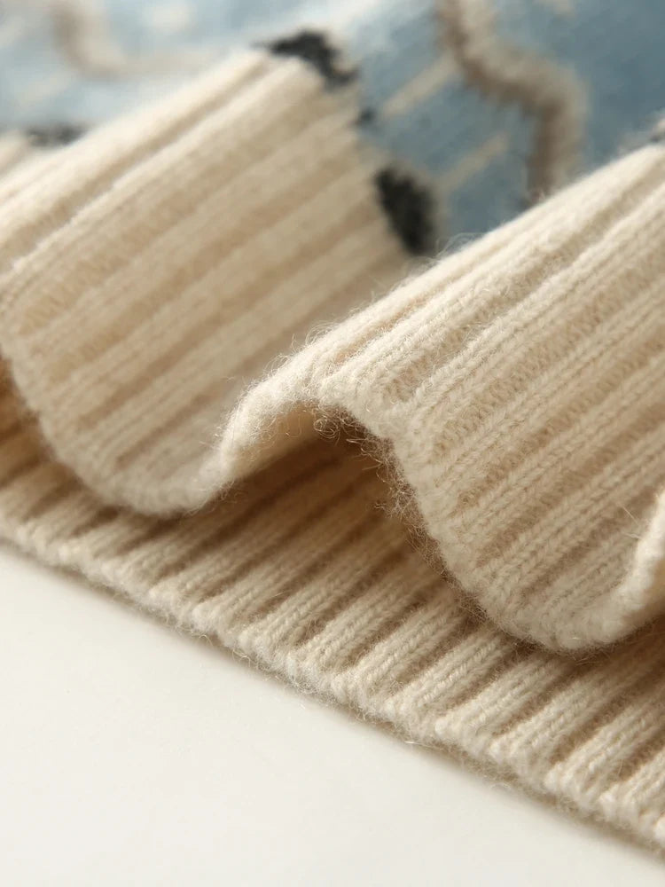 Women's Cashmere Sweater with Fair Isle Pattern and Crew Neck