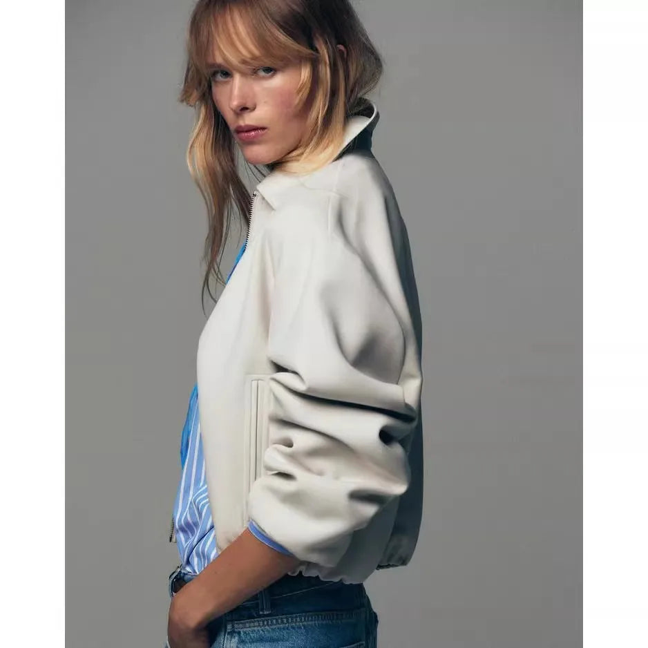 Women's Cropped Lightweight Puffer Jacket with Full Zip and Collar