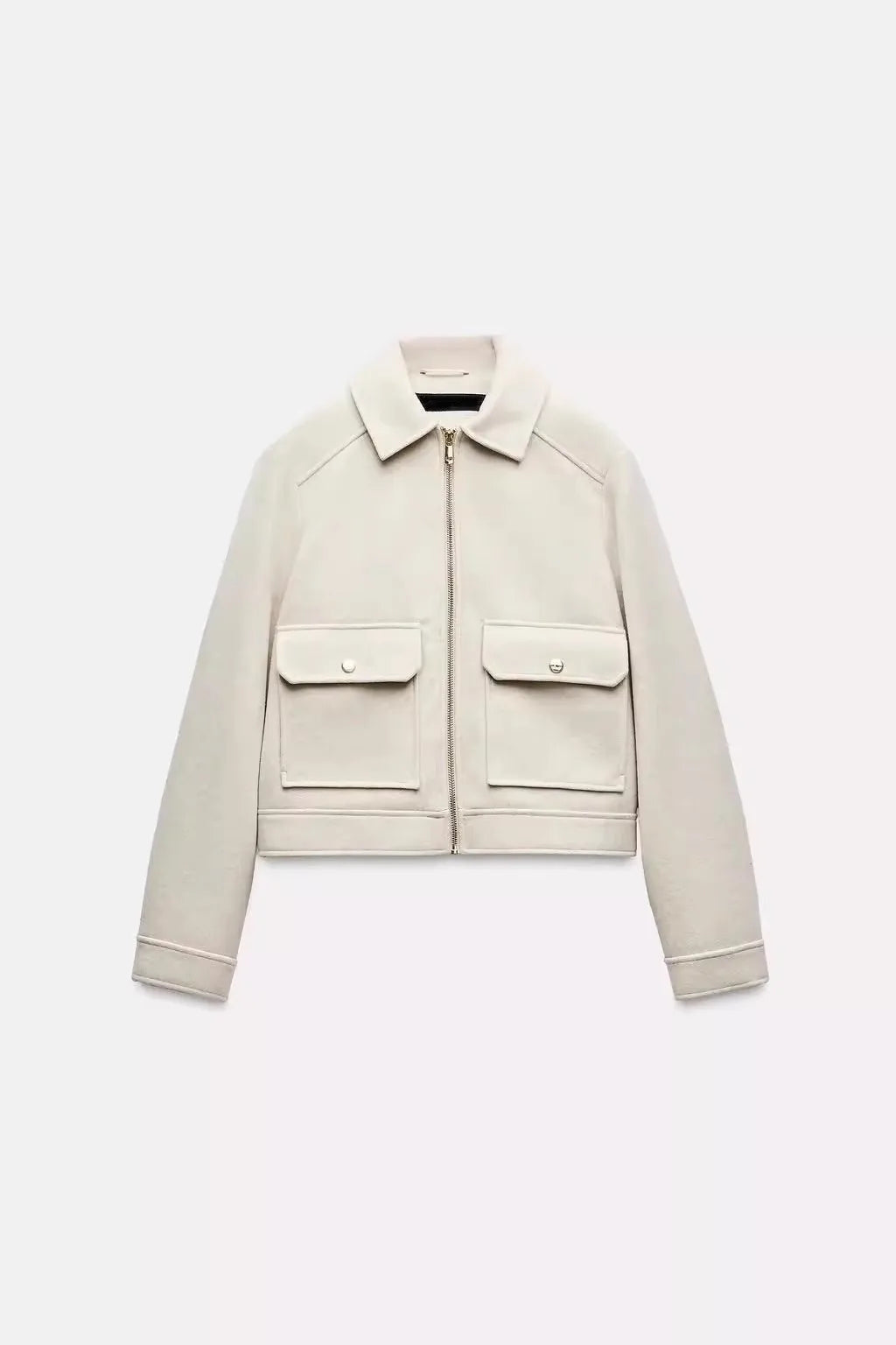 Women's Cropped Wool Blend Utility Jacket with Zip Front and Pockets