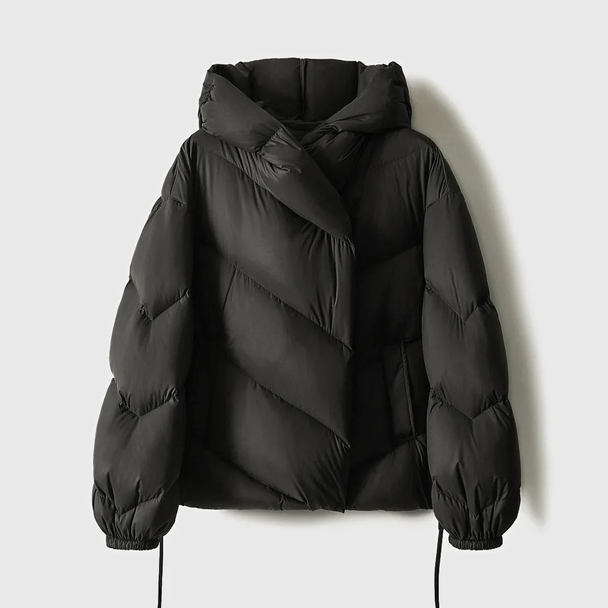 Women's Hooded Down Puffer Jacket with Zip Front and Pockets