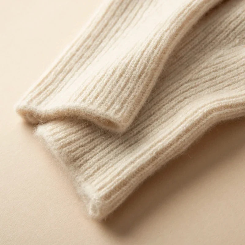 Women's Cashmere Fingerless Gloves with Ribbed Knit Texture