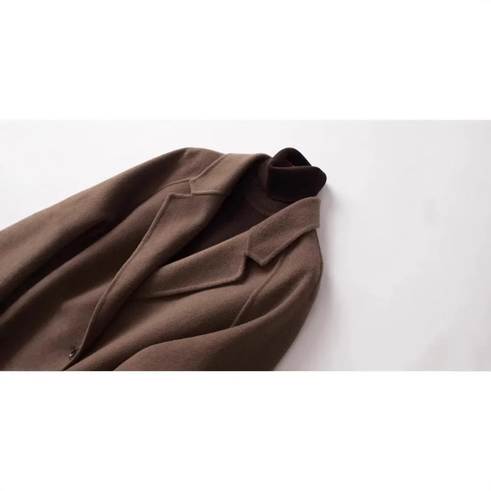 Women's Double Breasted Wool Blend Coat with Notch Lapel