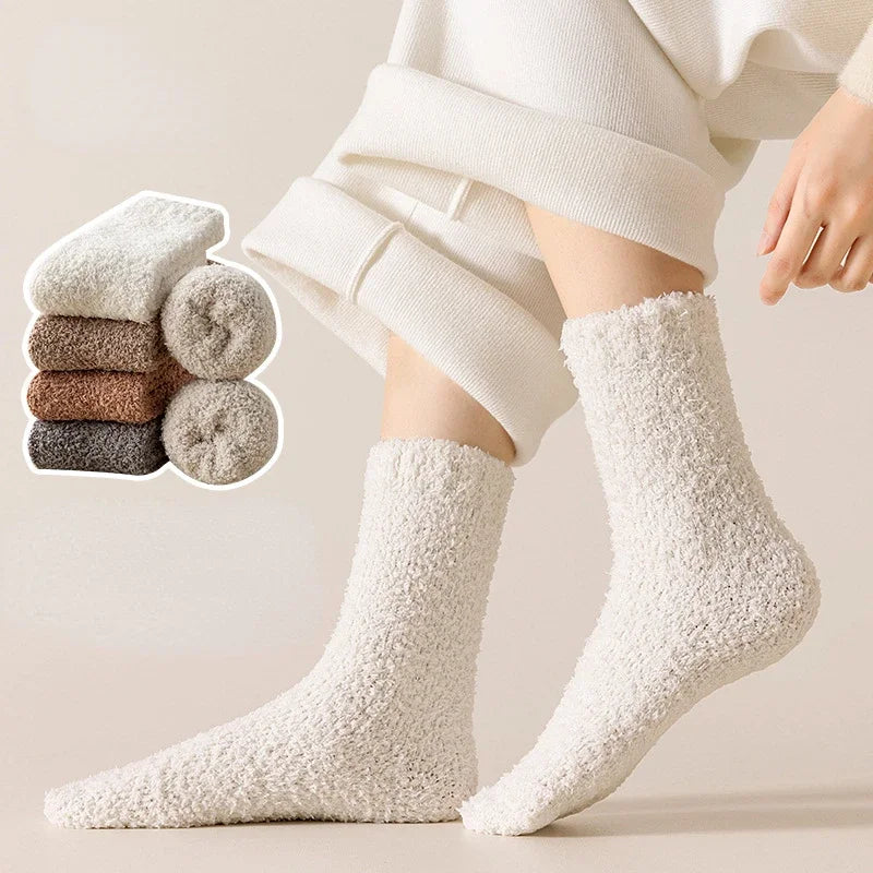 Women's Cozy Fuzzy Crew Socks with Soft Plush Texture