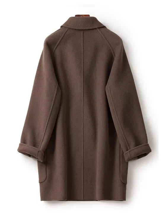 Women's Double Breasted Wool Blend Coat with Notch Lapel