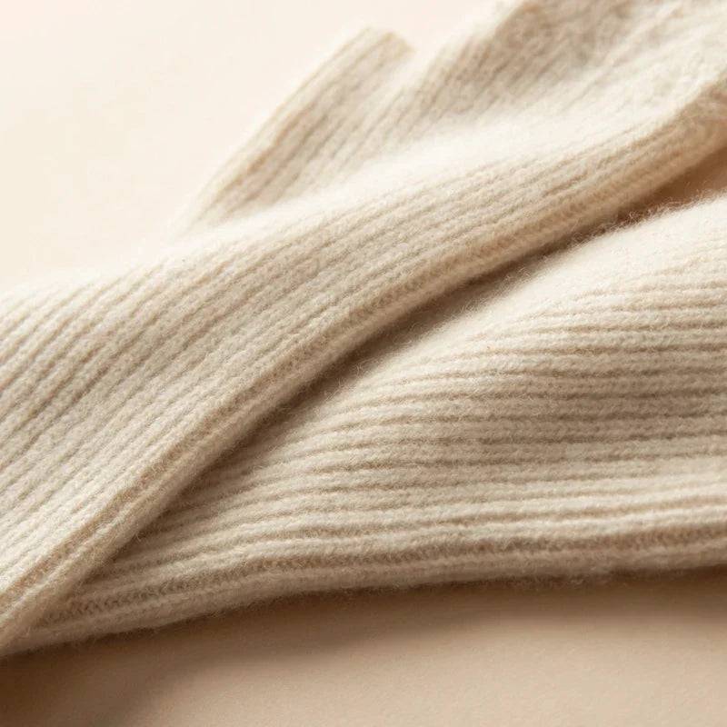 Women's Cashmere Fingerless Gloves with Ribbed Knit Texture
