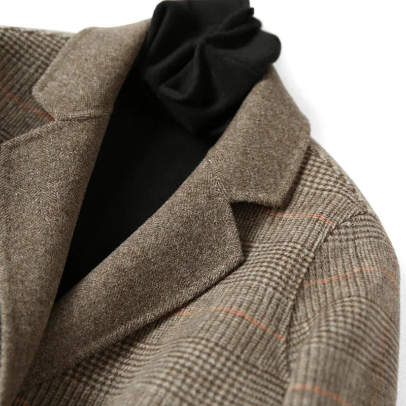 Women's Oversized Plaid Wool Blend Blazer Coat with Front Pockets