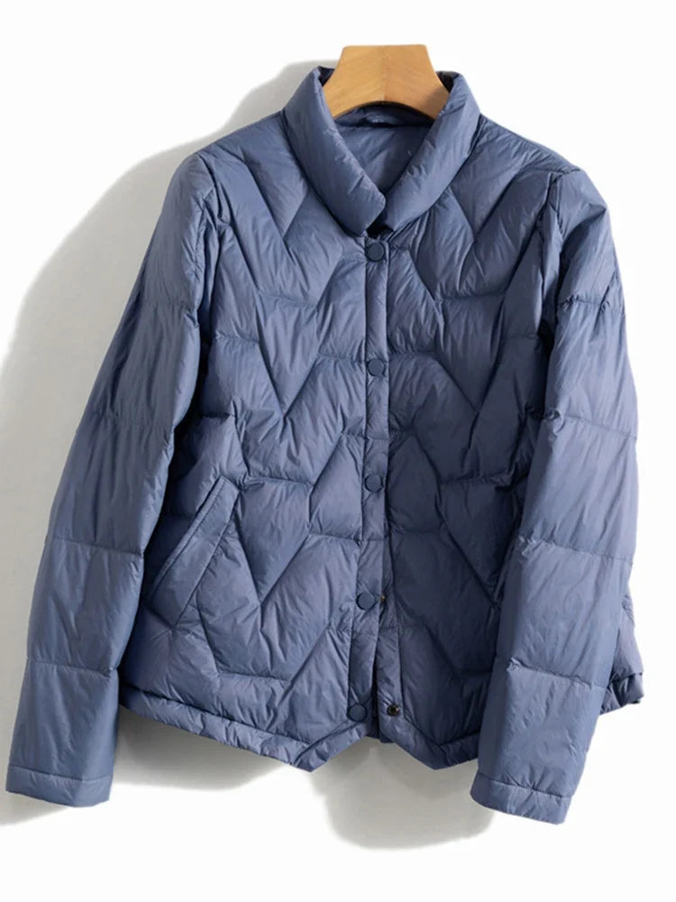 Women's Lightweight Quilted Down Jacket with Snap Button Front