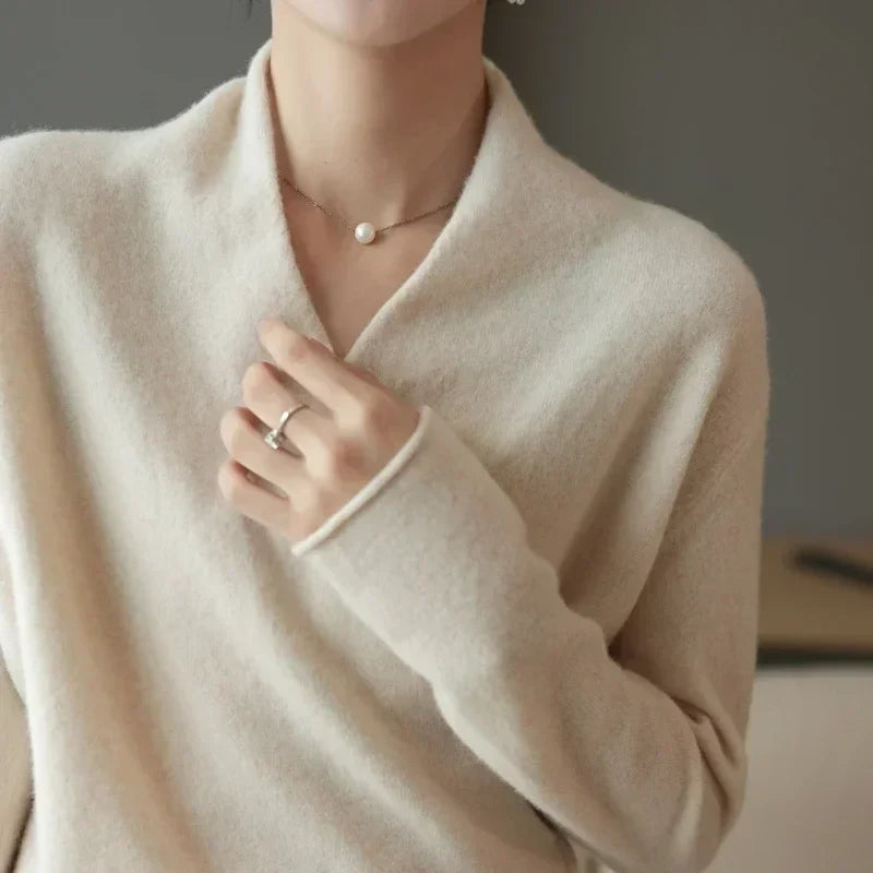Women's V Neck Knit Sweater with Wrap Front and Long Sleeves