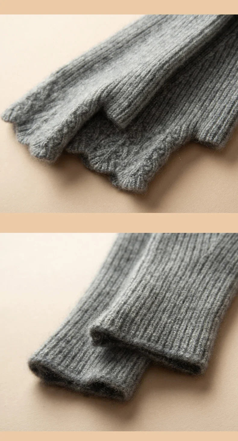 Women's Cashmere Fingerless Gloves with Ribbed Knit Texture