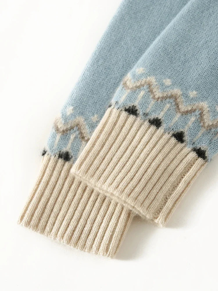 Women's Cashmere Sweater with Fair Isle Pattern and Crew Neck