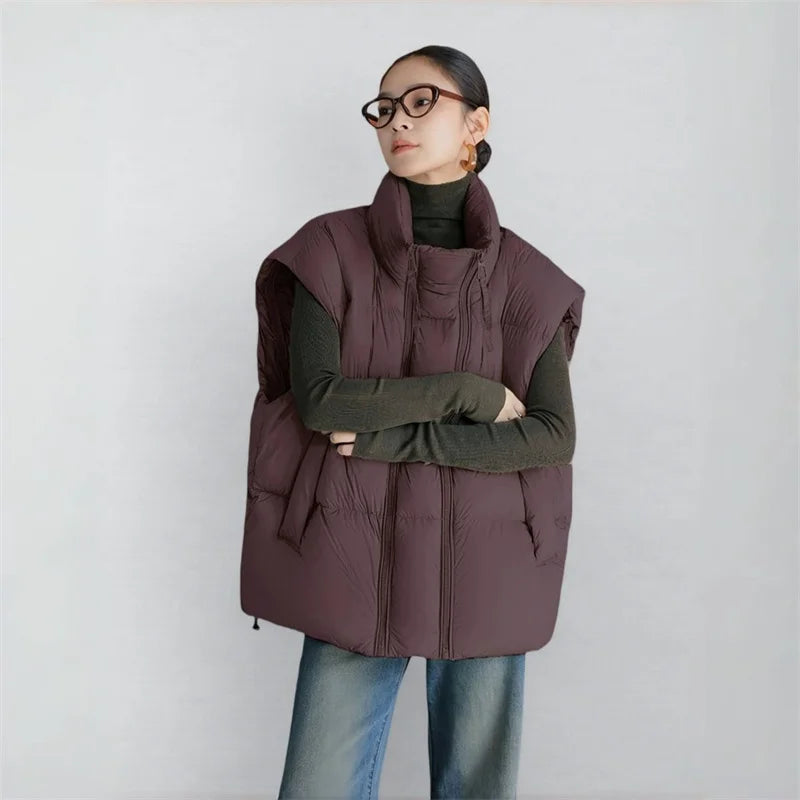 Women's Longline Quilted Puffer Vest with High Collar