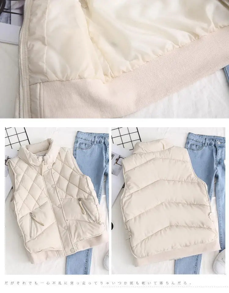 Women's Quilted Puffer Vest with Snap Button Front and Pockets