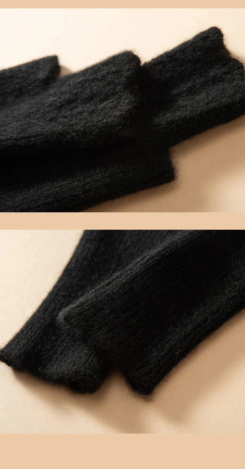 Women's Cashmere Fingerless Gloves with Ribbed Knit Texture