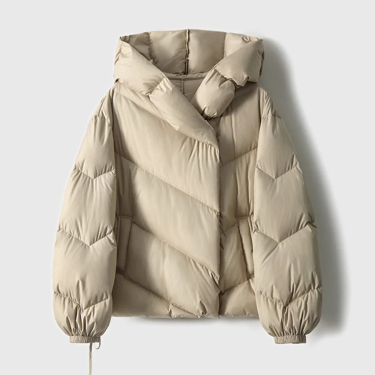 Women's Hooded Down Puffer Jacket with Zip Front and Pockets