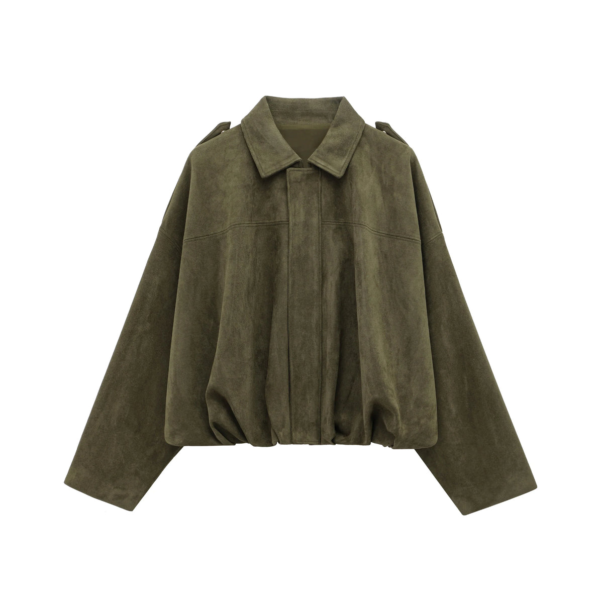 Women's Suede Bomber Jacket with Collar and Zip Front Closure