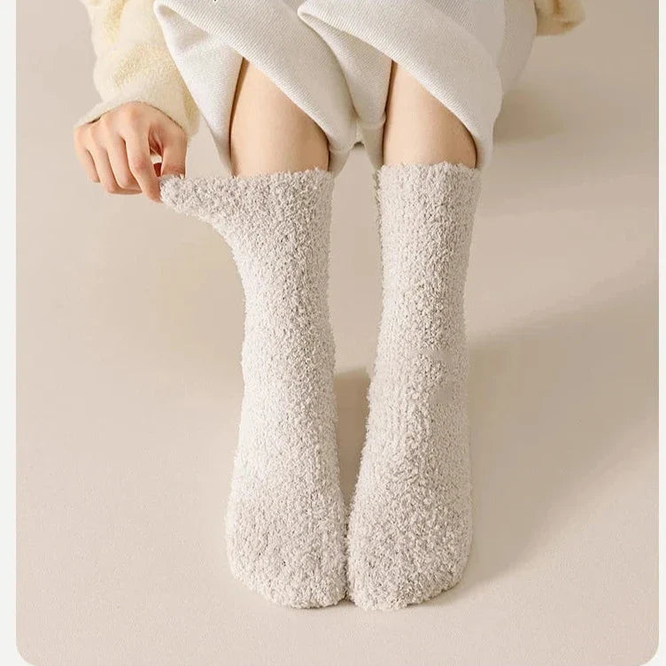 Women's Cozy Fuzzy Crew Socks with Soft Plush Texture