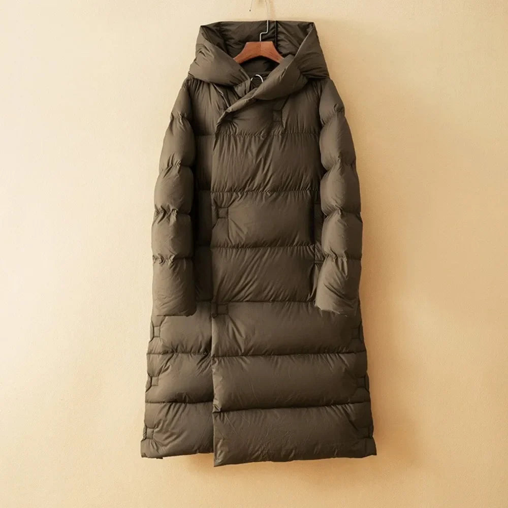 Women's Long Down Puffer Coat with Hood and Zip Front