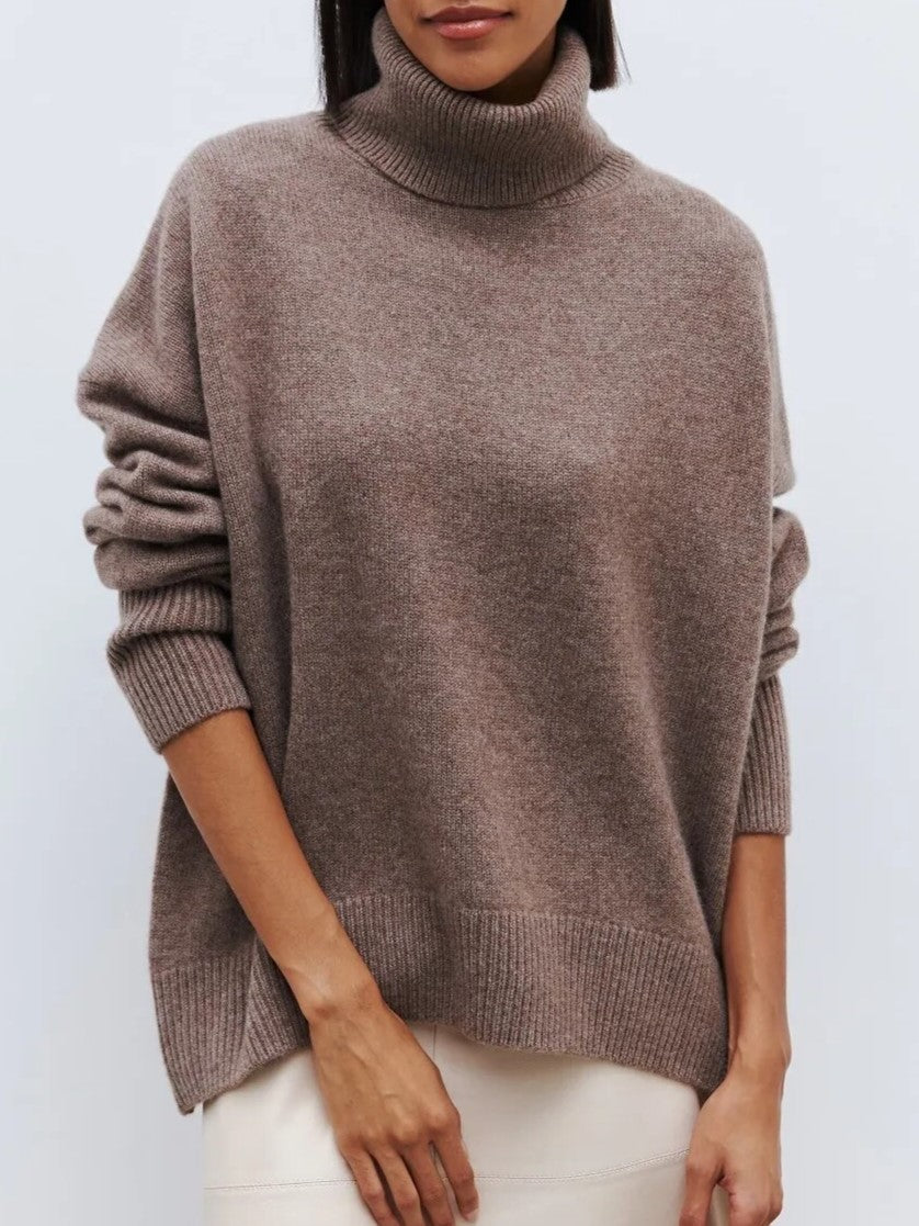 Women's Turtleneck Sweater with Long Sleeves and Drop Shoulders