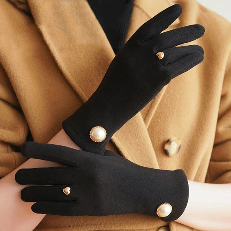 Women's Suede Touchscreen Gloves with Pearl Embellishment