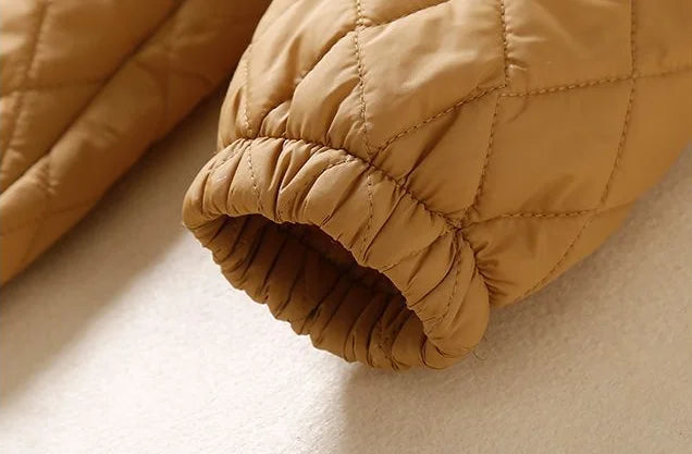 Women's Long Quilted Coat with Drawstring Waist and Button Front