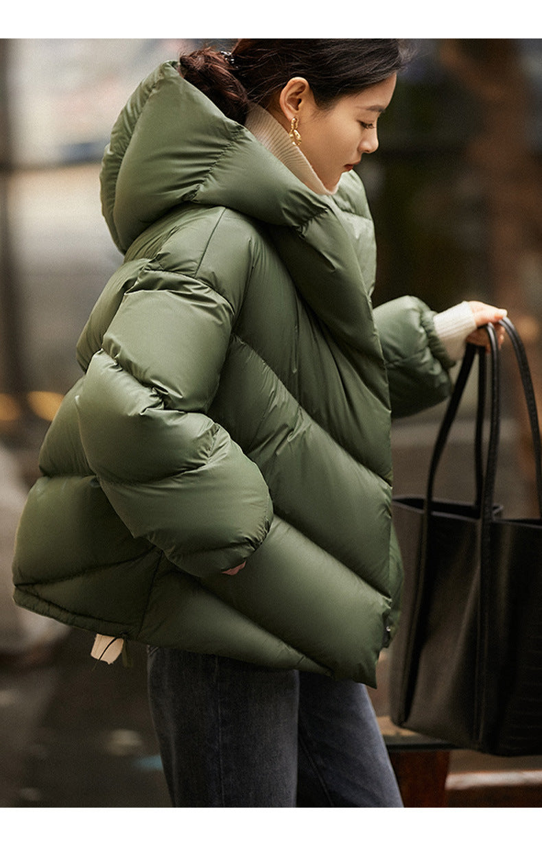 Women's Hooded Down Puffer Jacket with Zip Front and Pockets