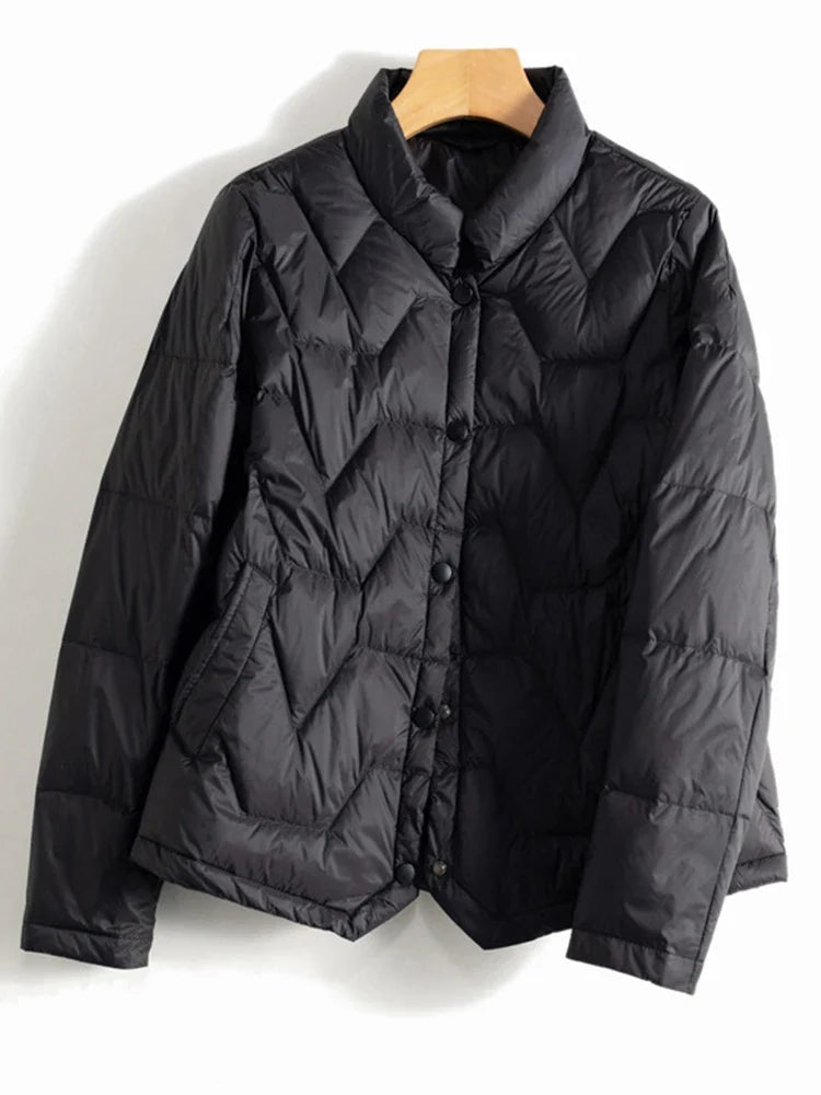 Women's Lightweight Quilted Down Jacket with Snap Button Front