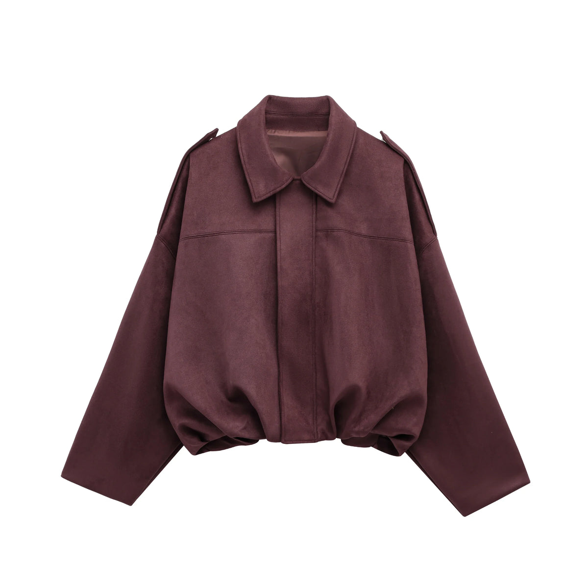 Women's Suede Bomber Jacket with Collar and Zip Front Closure