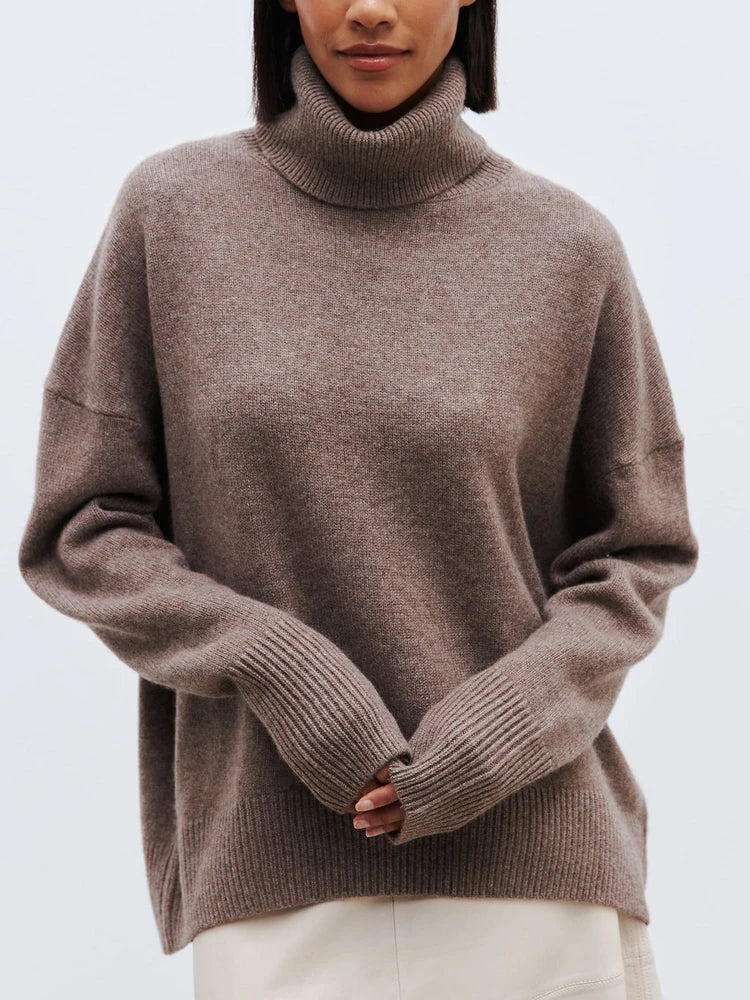 Women's Turtleneck Sweater with Long Sleeves and Drop Shoulders