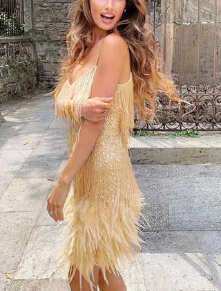 Faith | Womens Cocktail Dress with Fringe Feathers 1