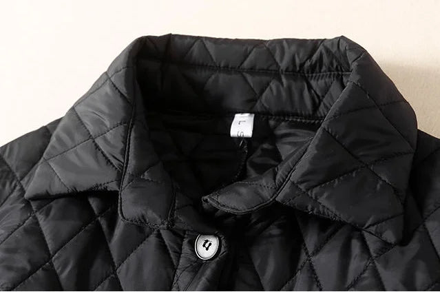 Women's Long Quilted Coat with Drawstring Waist and Button Front