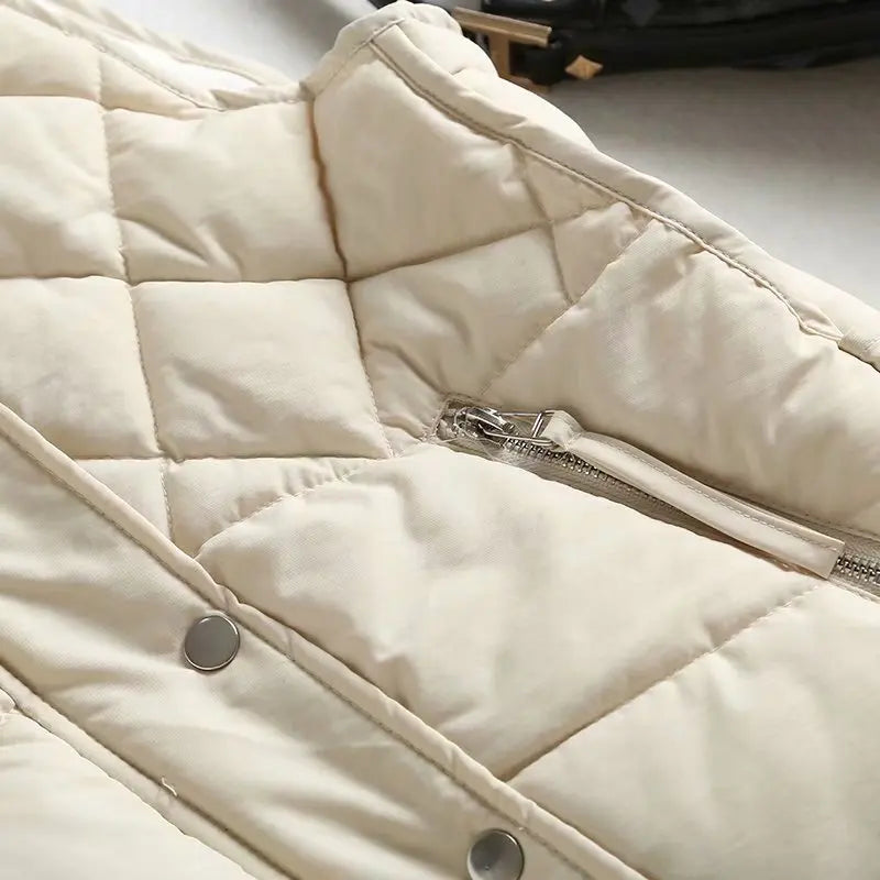 Women's Quilted Puffer Vest with Snap Button Front and Pockets