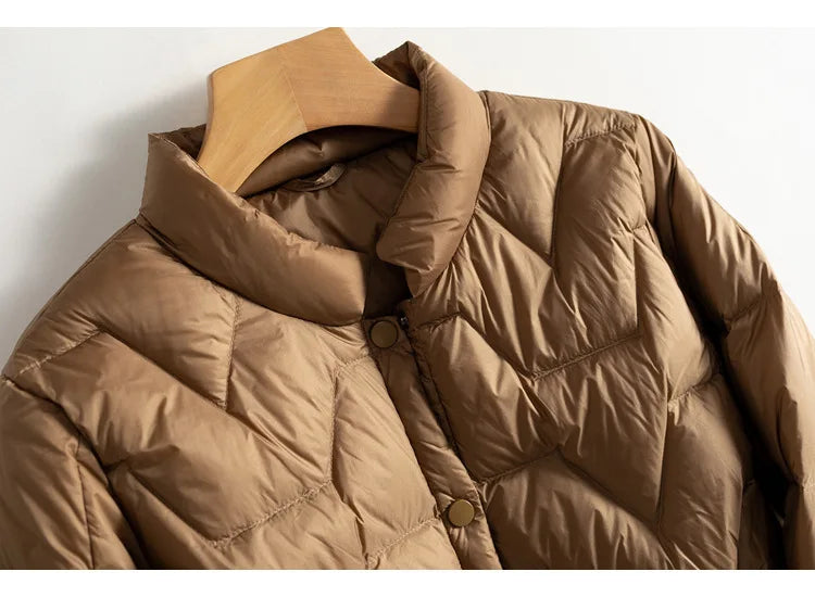 Women's Lightweight Quilted Down Jacket with Snap Button Front