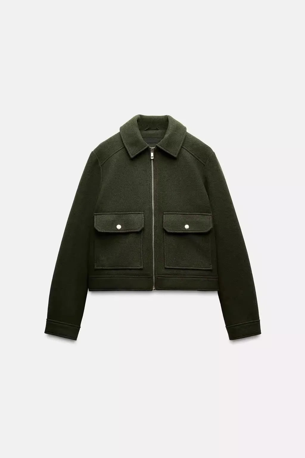 Women's Cropped Wool Blend Utility Jacket with Zip Front and Pockets