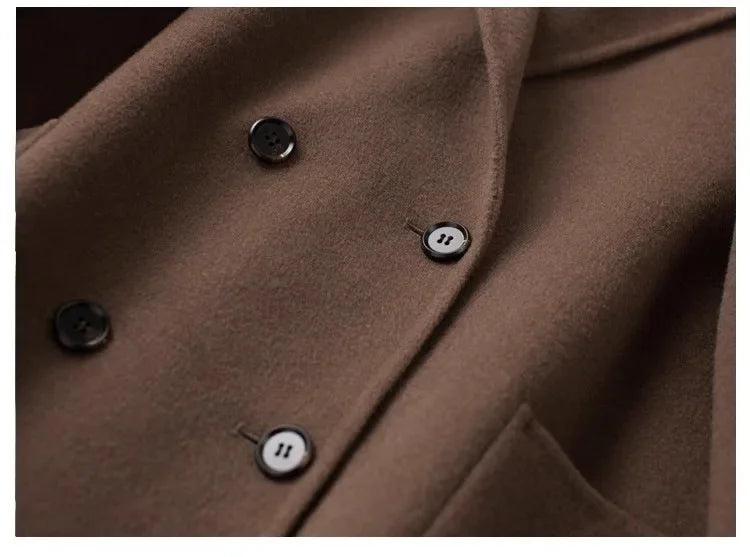 Women's Double Breasted Wool Blend Coat with Notch Lapel