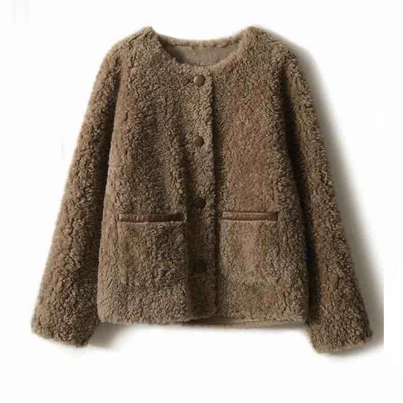 Women's Teddy Fleece Coat with Button Front and Front Pockets