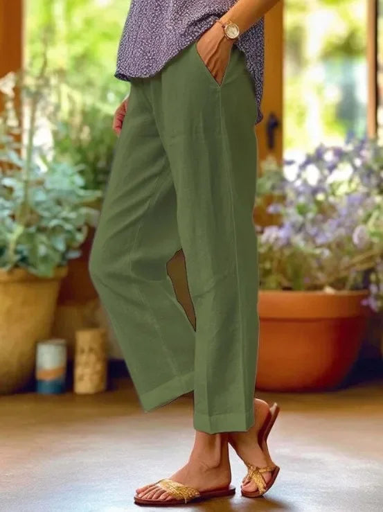 Light green straight leg trousers